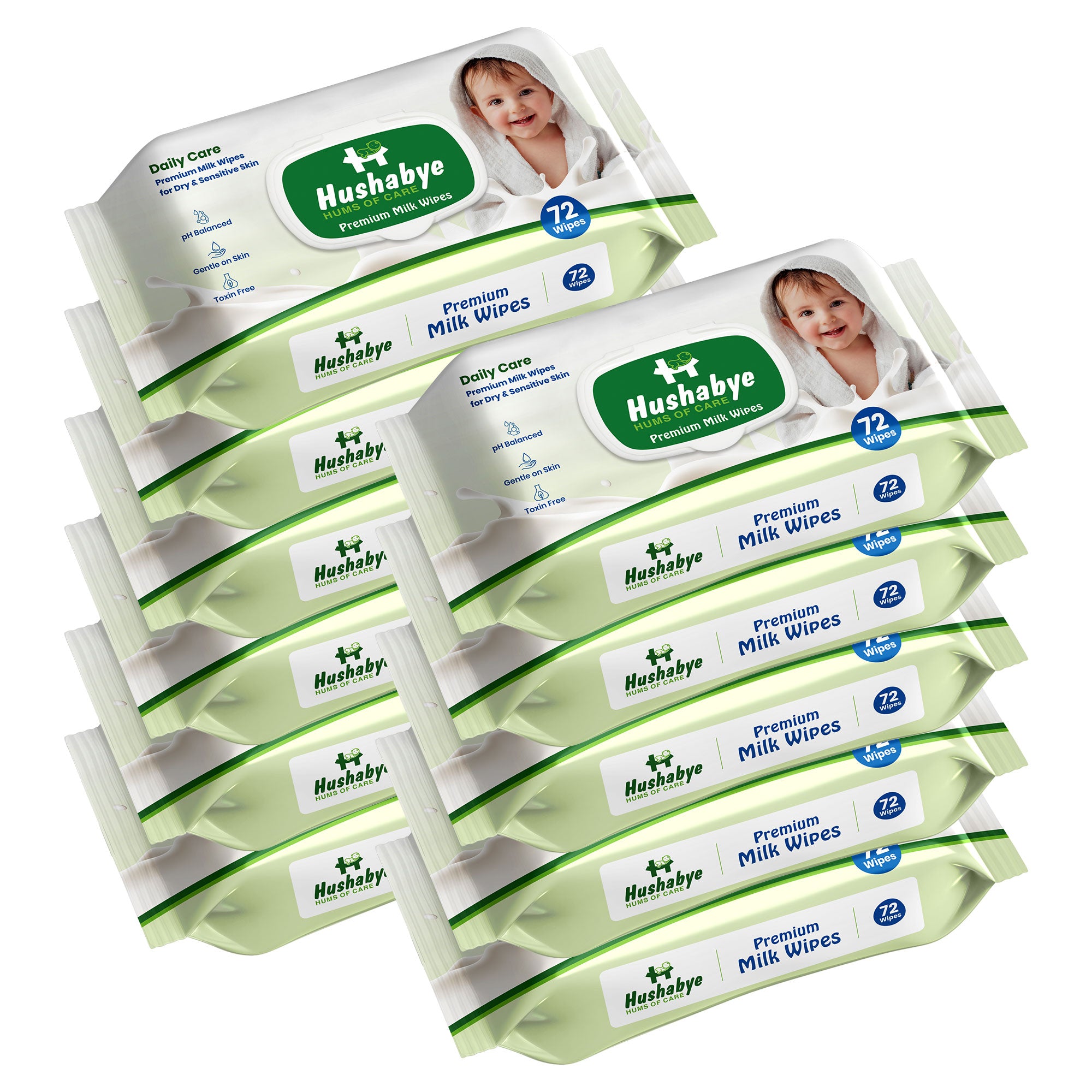 Hushabye Premium Milk Baby Wipes with lid- 0+ Months, pH balanced, Paraben & Alcohol Free, Moisturising & Thick Wipes with purified Water, Gentle & soothing, 792pcs, Pack of 11