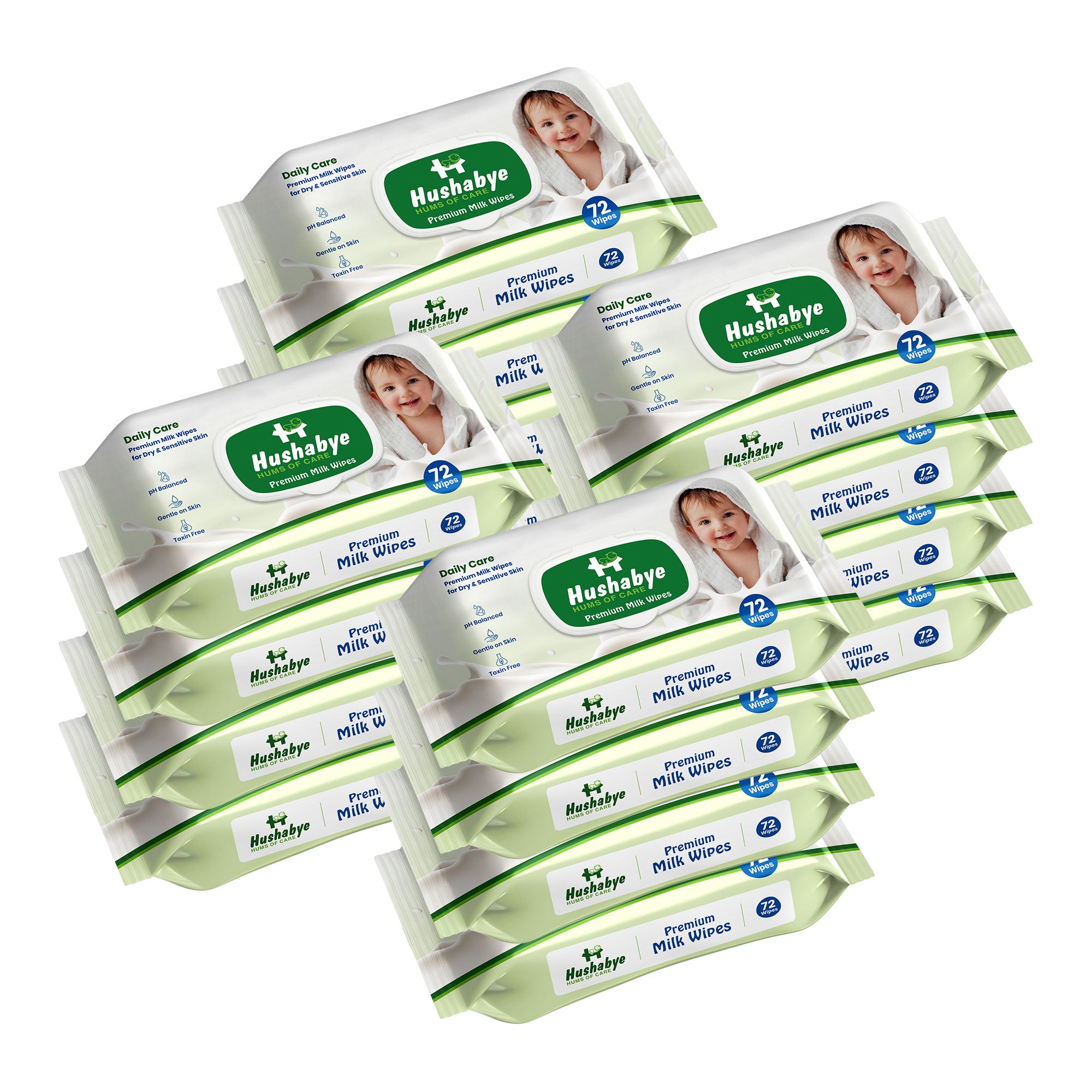 Hushabye Premium Milk Baby Wipes with lid- 0+ Months, pH balanced, Paraben & Alcohol Free, Moisturising & Thick Wipes with purified Water, Gentle & soothing, 1152pcs, Pack of 16