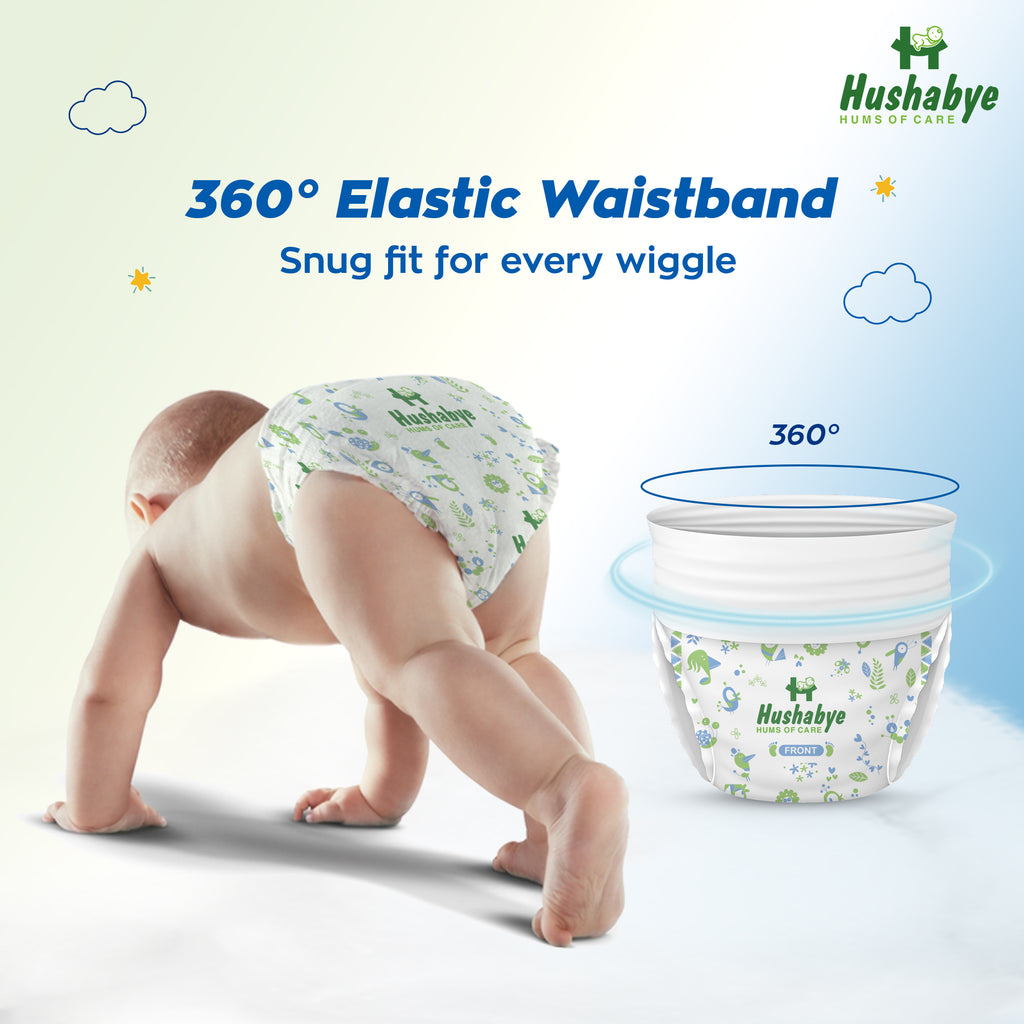 Hushabye Cotton Soft Baby Diapers Pants with Aloe Lotion | Anti-Rash & Breathable | 12hrs Leakage protection, 3D Leak Guard & ADL Core | Large (L) | 9-14kg | 90 Count, Pack of 3