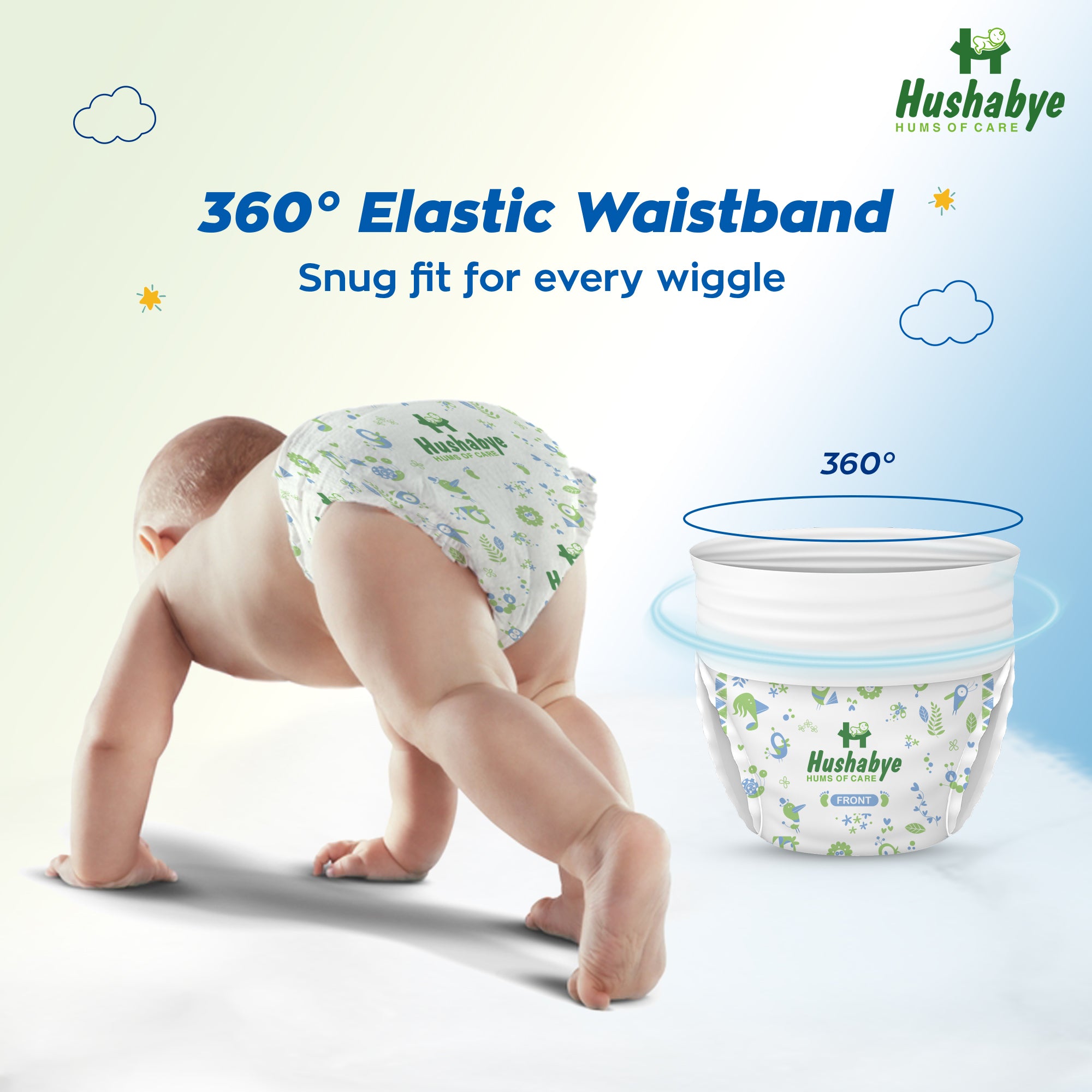 Hushabye Cotton Soft Baby Diapers Pants with Aloe Lotion | Anti-Rash & Breathable | 12hrs Leakage protection, 3D Leak Guard & ADL Core | (XL) for 12-17kg | 78 Count, Pack of 3