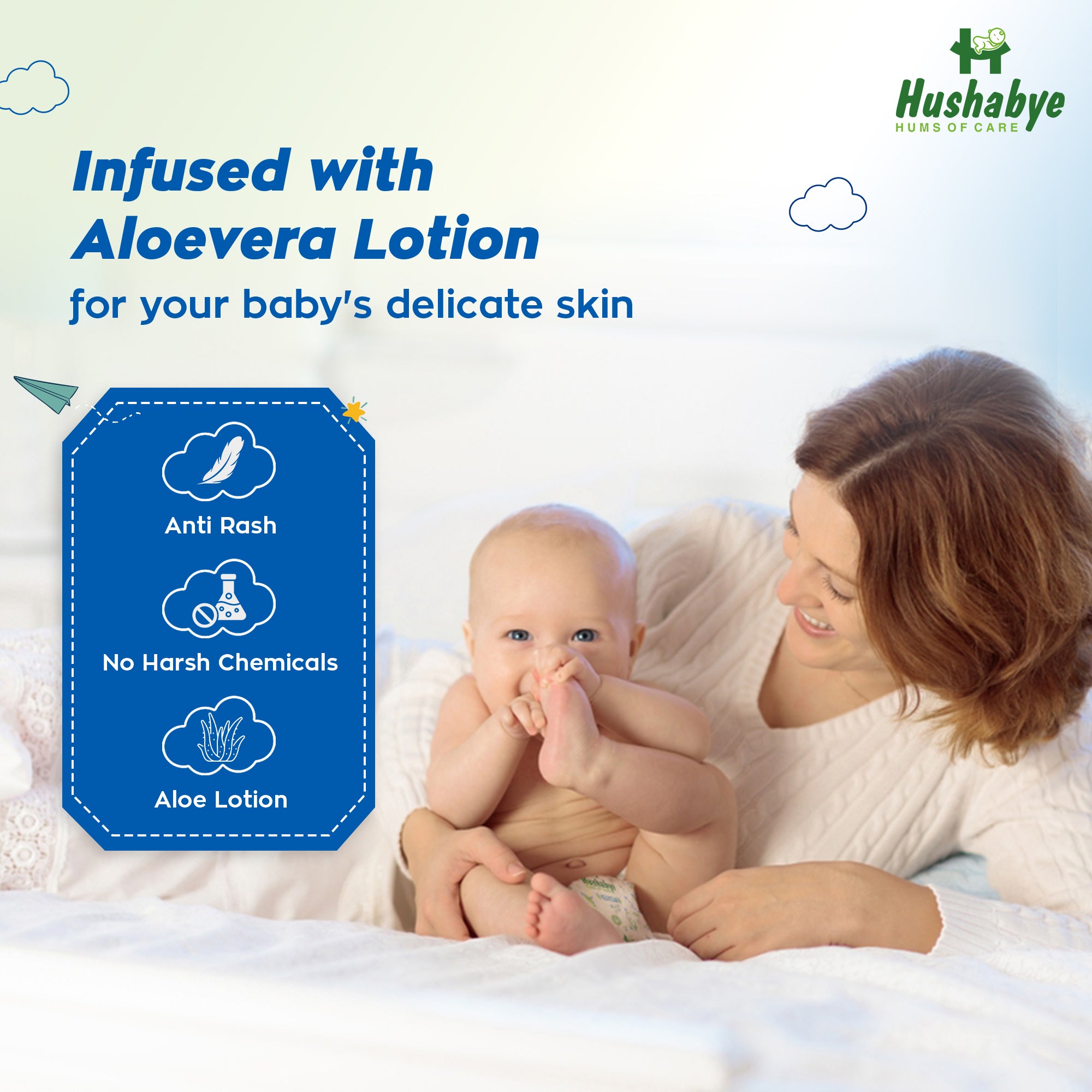 Hushabye Cotton Soft Baby Diapers Pants with Aloe Lotion | Anti-Rash & Breathable | 12hrs Leakage protection, 3D Leak Guard & ADL Core | (XL) for 12-17kg | 78 Count, Pack of 3