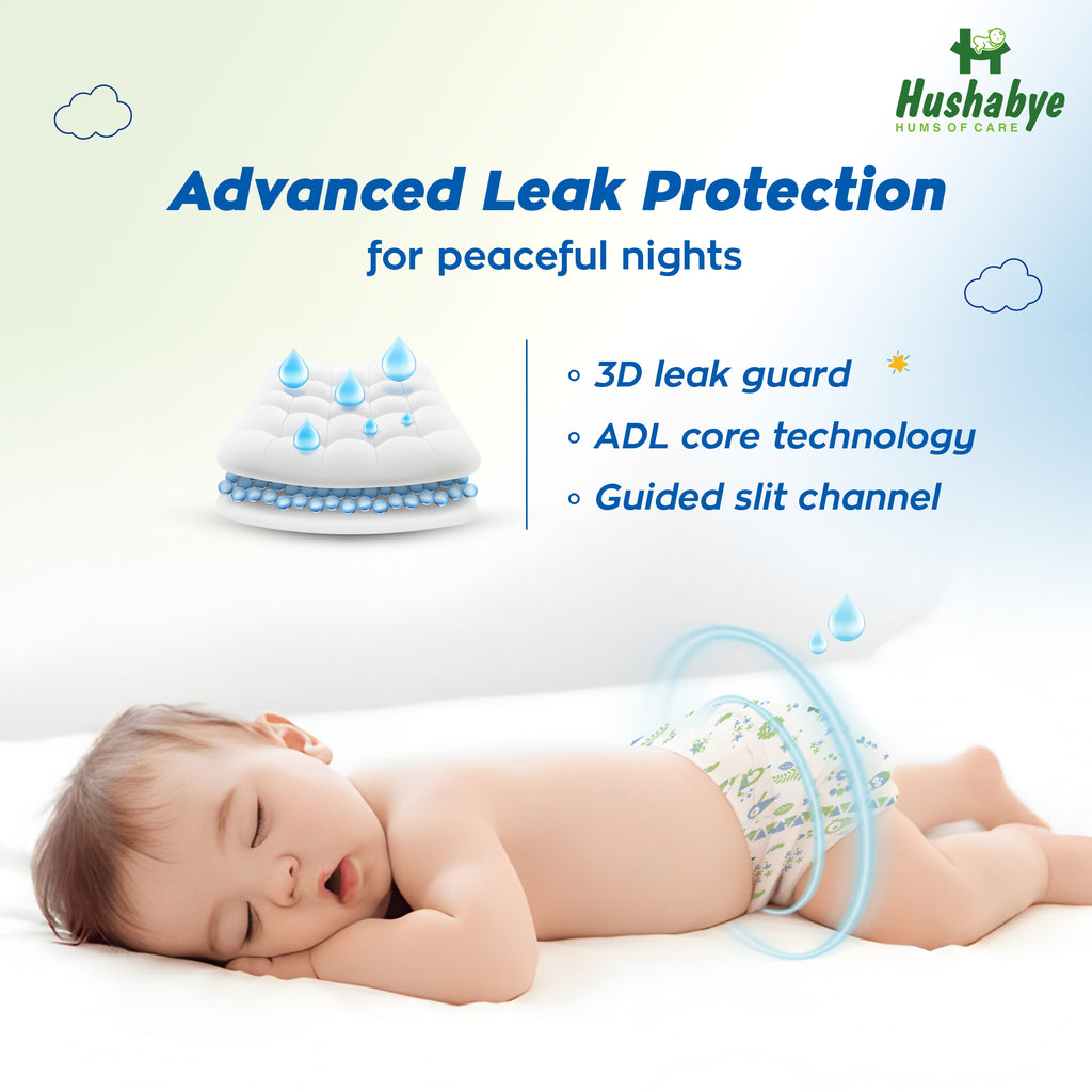 Hushabye Cotton Soft Baby Diapers Pants with Aloe Lotion | Anti-Rash & Breathable | 12hrs Leakage protection, 3D Leak Guard & ADL Core | (XL) for 12-17kg | 78 Count, Pack of 3