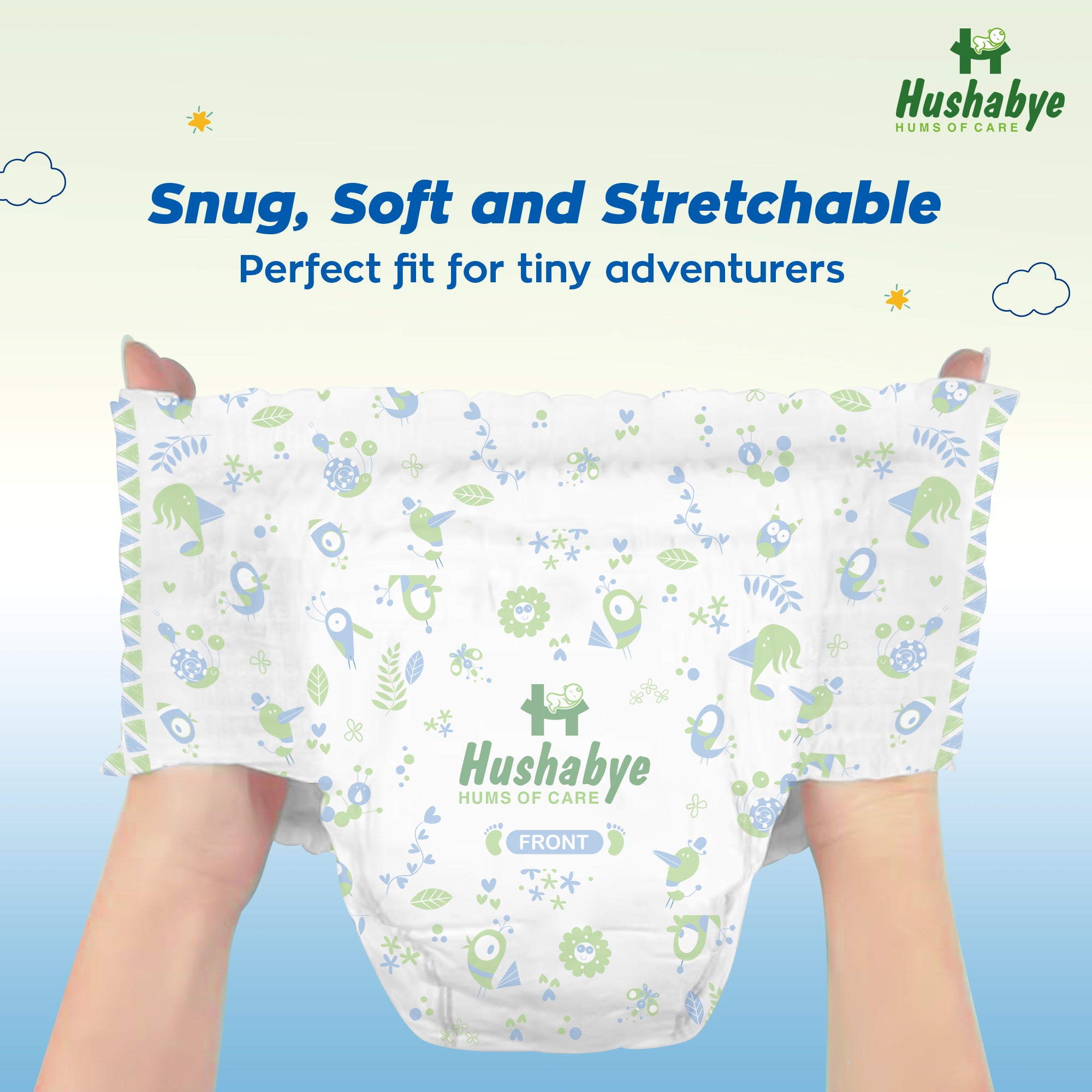 Hushabye Cotton Soft Baby Diapers Pants with Aloe Lotion | Anti-Rash & Breathable | 12hrs Leakage protection, 3D Leak Guard & ADL Core | (XL) for 12-17kg | 52 Count, Pack of 2