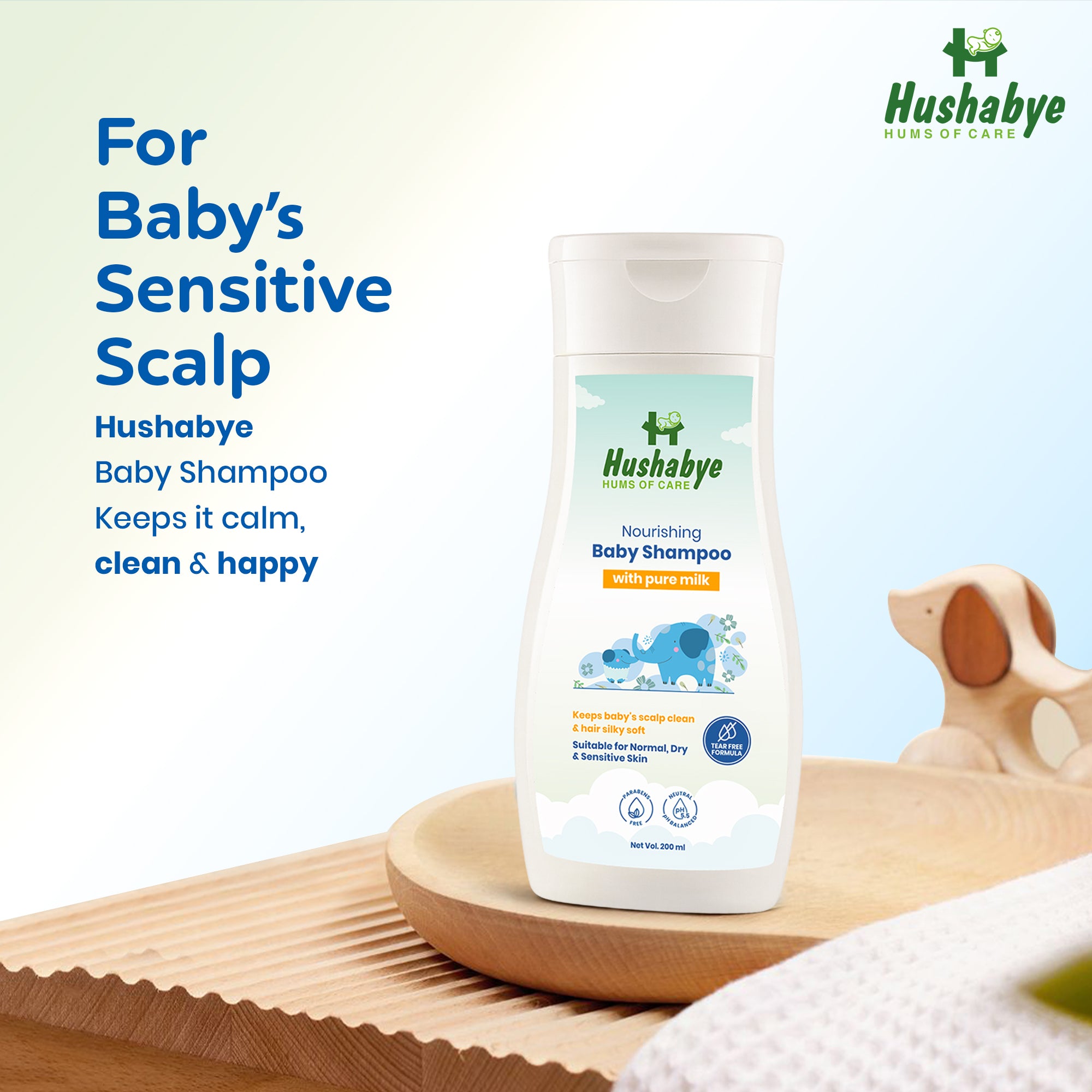 Hushabye Milky Soft Baby Shampoo - 200ml, Tear Free Formula, 5.5 pH Balanced, with Milk Protein, Vitamin B5 & Glycerin, Paraben & sulphate Free, dermatologically tested, Pack of 1