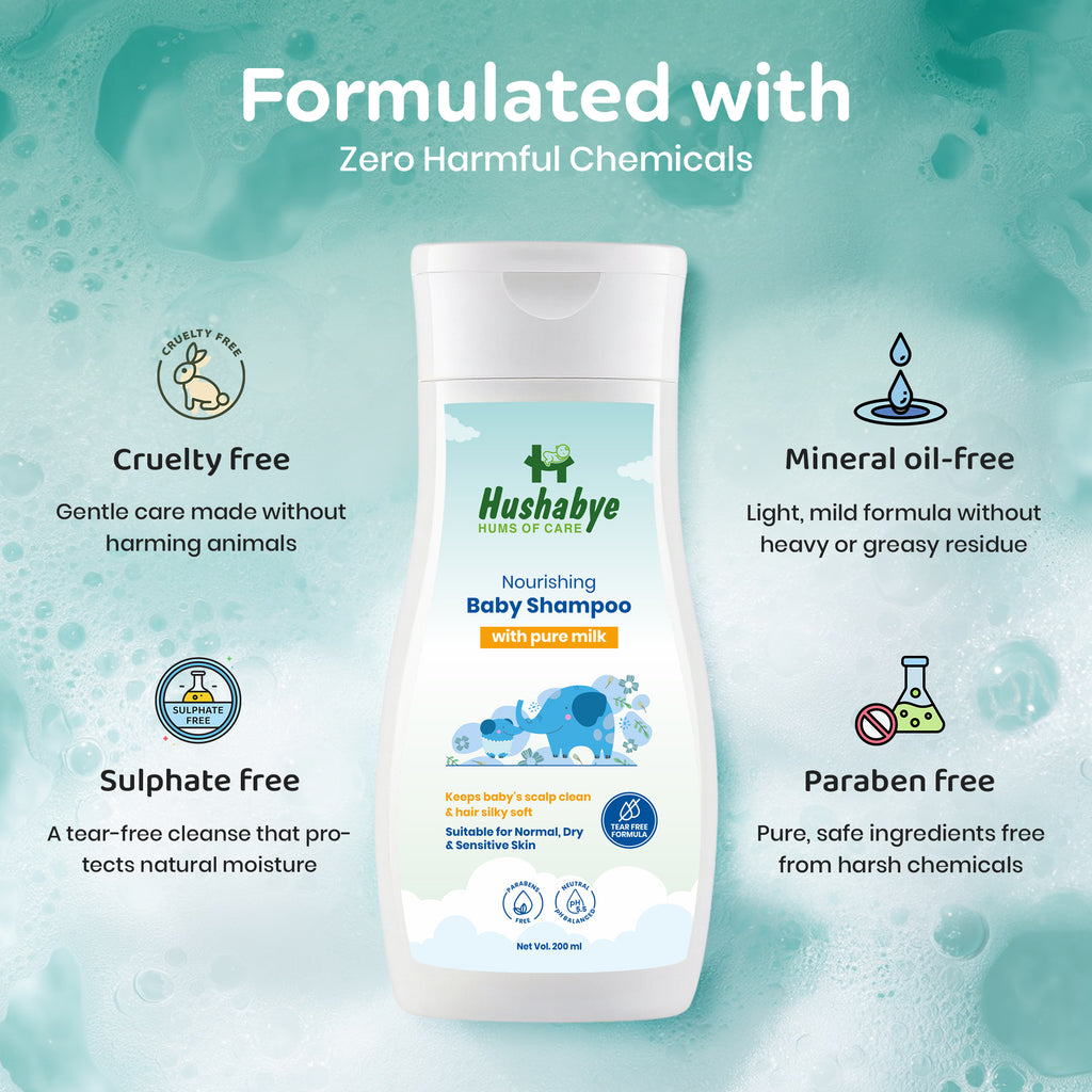 Hushabye Milky Soft Baby Shampoo - 200ml, Tear Free Formula, 5.5 pH Balanced, with Milk Protein, Vitamin B5 & Glycerin, Paraben & sulphate Free, dermatologically tested, Pack of 1