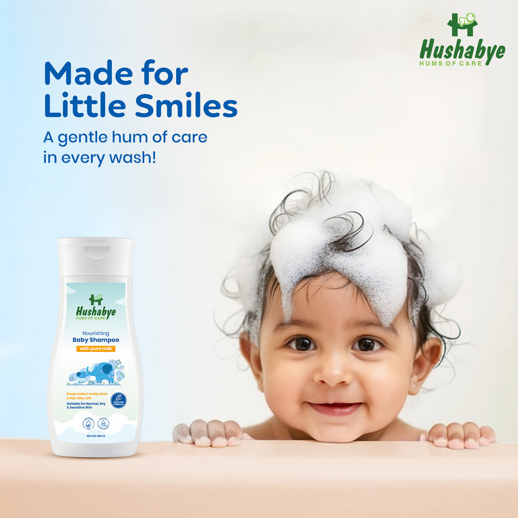 Hushabye Milky Soft Baby Shampoo - 200ml, Tear Free Formula, 5.5 pH Balanced, with Milk Protein, Vitamin B5 & Glycerin, Paraben & sulphate Free, dermatologically tested, Pack of 1