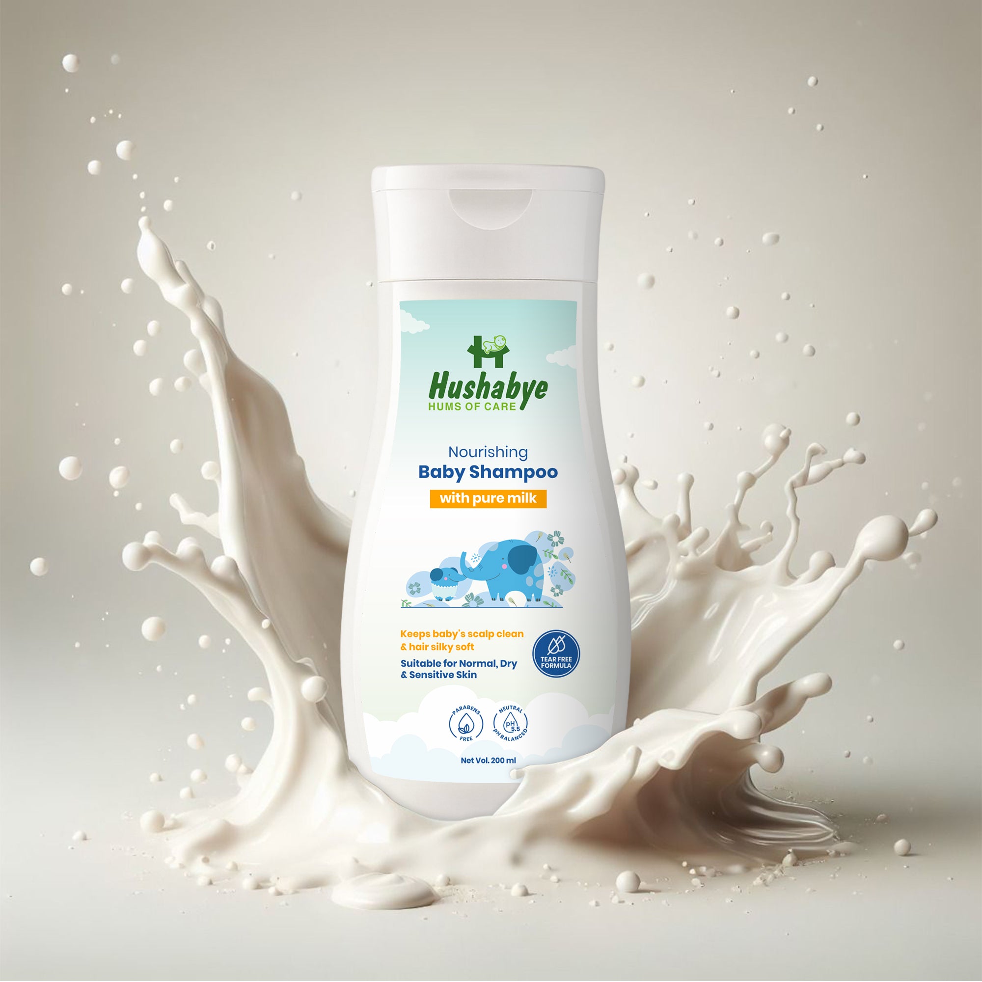 Hushabye Milky Soft Baby Shampoo - 200ml, Tear Free Formula, 5.5 pH Balanced, with Milk Protein, Vitamin B5 & Glycerin, Paraben & sulphate Free, dermatologically tested, Pack of 1